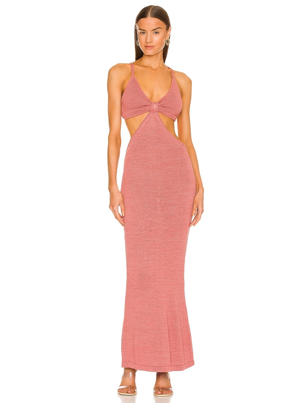 Cult Gaia Serita Knit Dress Jaipur Maxi Cutout Open Back Thick Knit V-Neck Pink